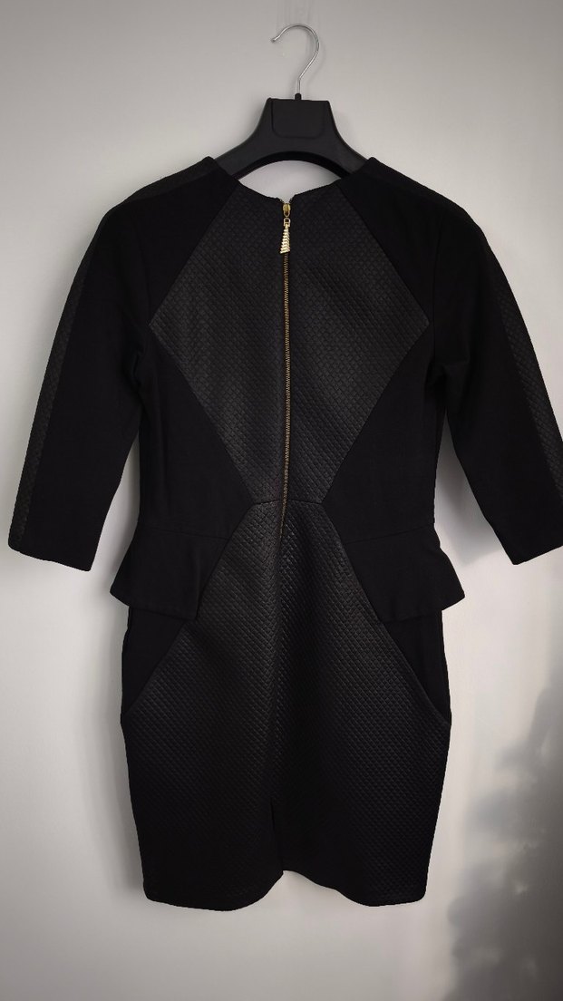 V Yaka Siyah Midi Ofis Elbisesi - Görsel 5