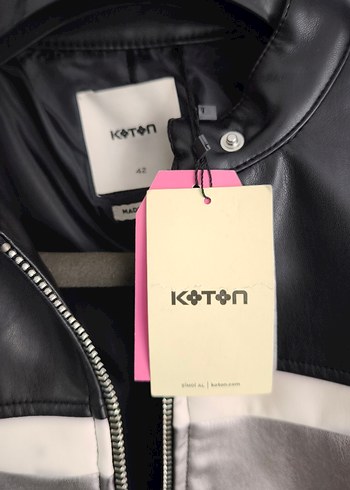 Çizgili Siyah Deri Biker Ceket - Görsel 12