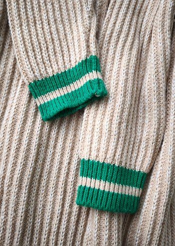 Bej V Yaka Triko Kadın Elbise - Görsel 3