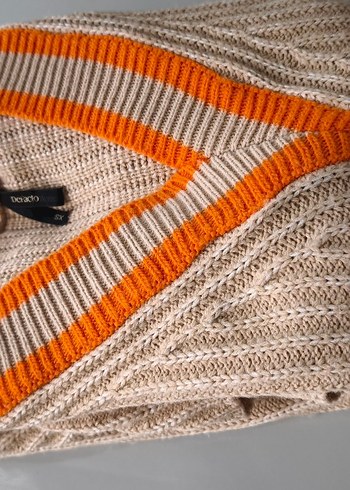 Bej V Yaka Triko Kadın Elbise - Görsel 7