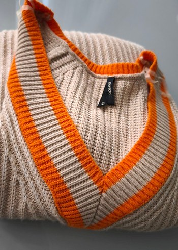 Bej V Yaka Triko Kadın Elbise - Görsel 5