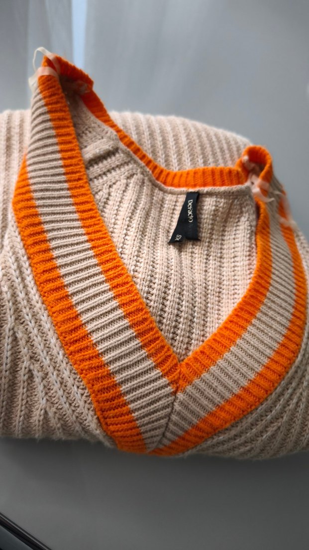 Bej V Yaka Triko Kadın Elbise - Görsel 5