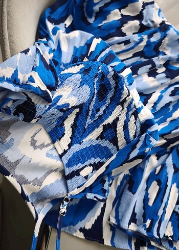 Mavi Batik Desenli Kadın askılı Elbise - Görsel 5