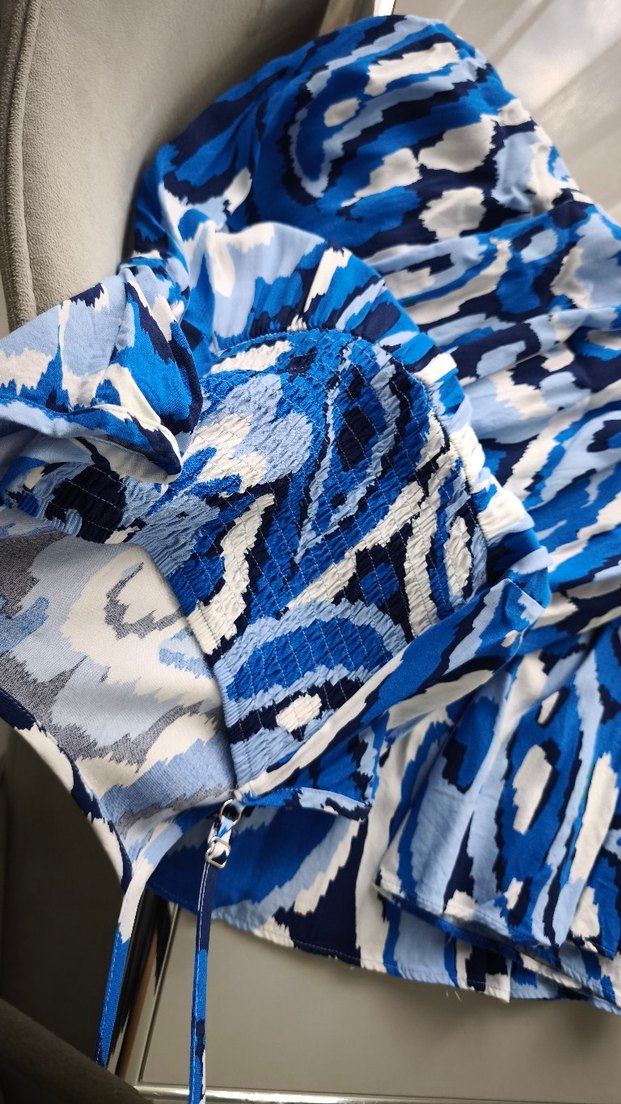 Mavi Batik Desenli Kadın askılı Elbise - Görsel 5