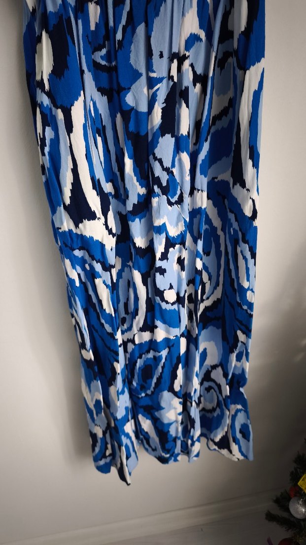 Mavi Batik Desenli Kadın askılı Elbise - Görsel 4