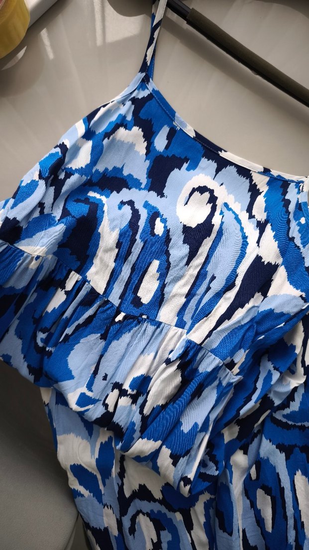 Mavi Batik Desenli Kadın askılı Elbise - Görsel 3