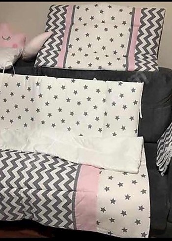 Pembe Gri Yıldız Nakışlı Çocuk Uyku Seti - Görsel 2