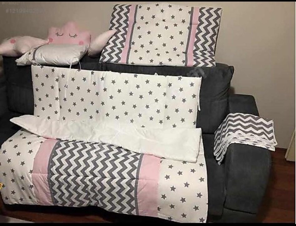 Pembe Gri Yıldız Nakışlı Çocuk Uyku Seti - Görsel 2