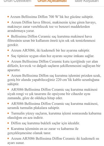 Arzum Bellissima Difon Ceramic Saç Kurutma Makinesi Siyah - Görsel 7