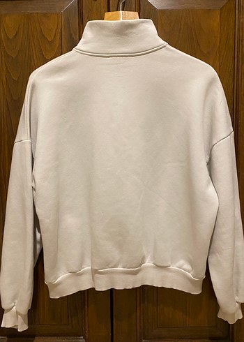 Yarım Fermuarlı Beyaz Kadın Sweatshirt - Görsel 4