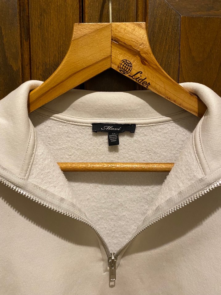 Yarım Fermuarlı Beyaz Kadın Sweatshirt - Görsel 2