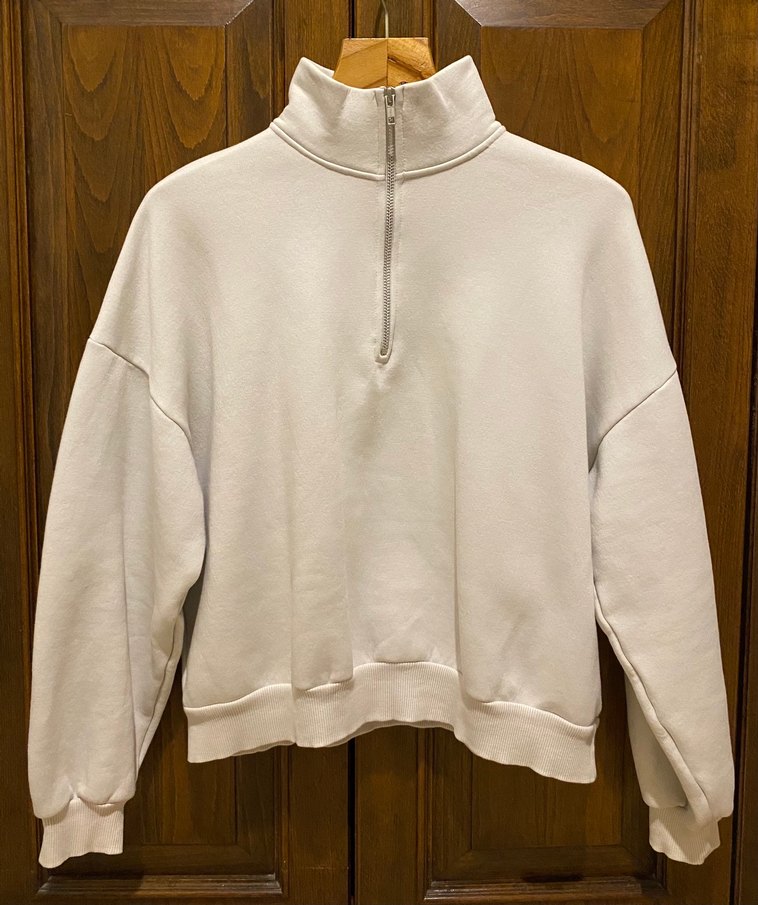 Yarım Fermuarlı Beyaz Kadın Sweatshirt - Görsel 3