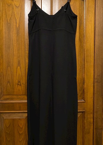 Siyah V Yakalı Uzun Kadın Elbise - Görsel 2