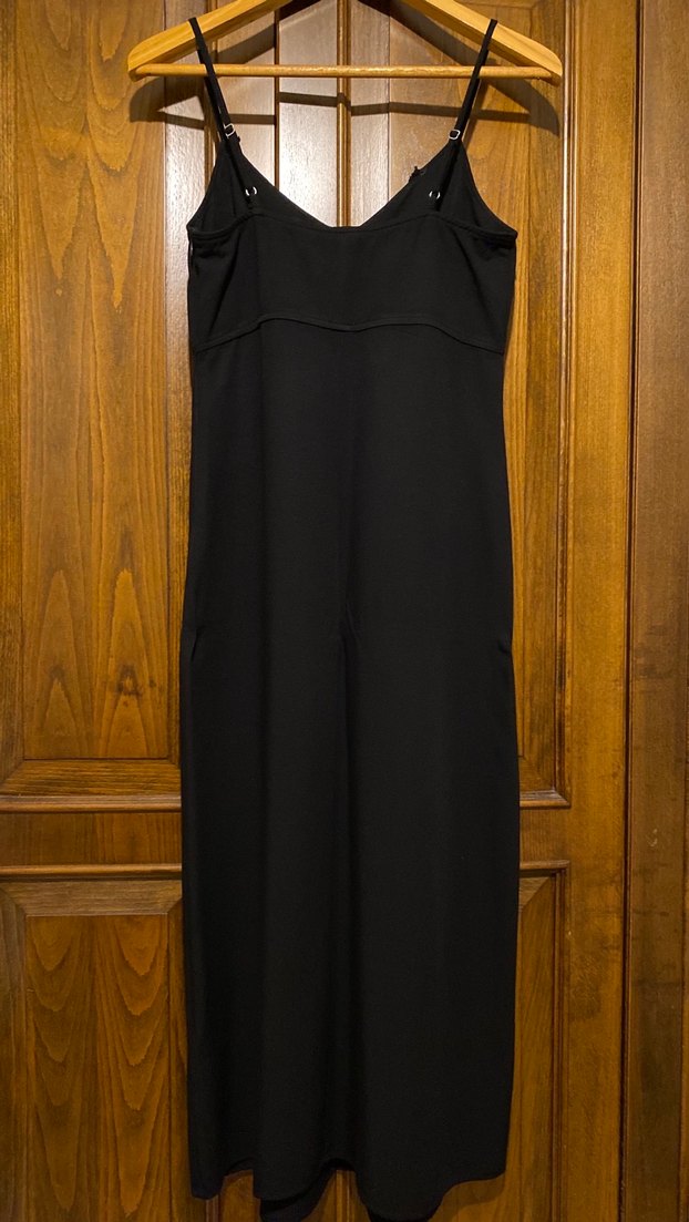 Siyah V Yakalı Uzun Kadın Elbise - Görsel 2