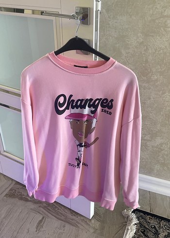 Diğer Pembe Bisiklet Yaka Zincir Detaylı Sweatshirt