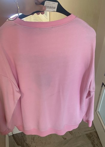 s Beden pembe Renk Pembe Bisiklet Yaka Zincir Detaylı Sweatshirt