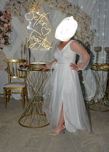 Beyaz Drapeli Uzun Kadın Gelinlik - Görsel 5