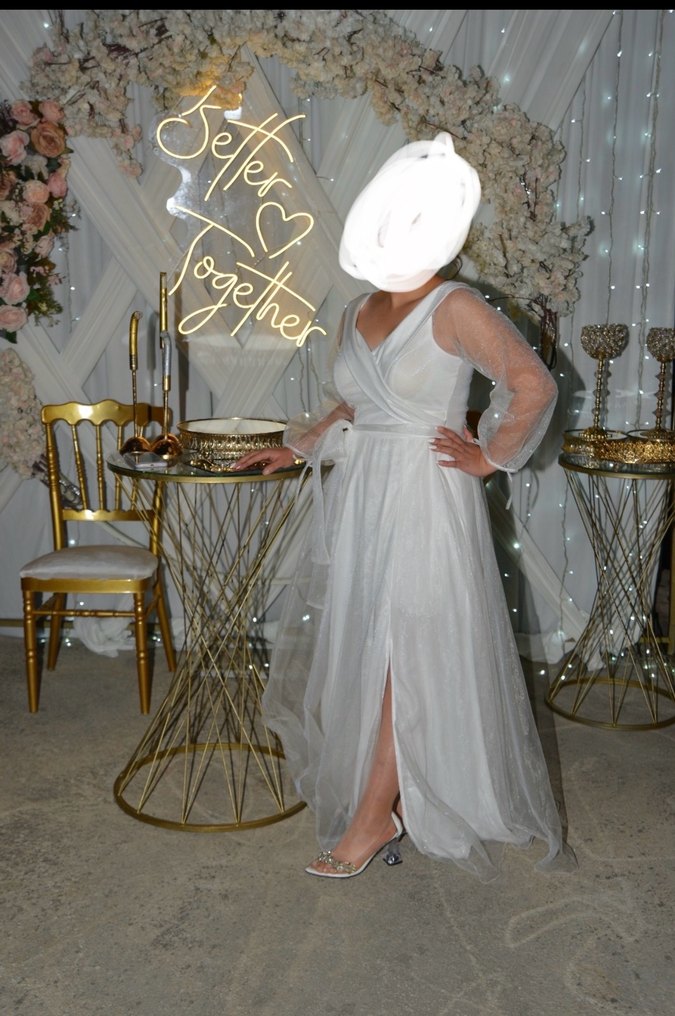 Beyaz Drapeli Uzun Kadın Gelinlik - Görsel 5