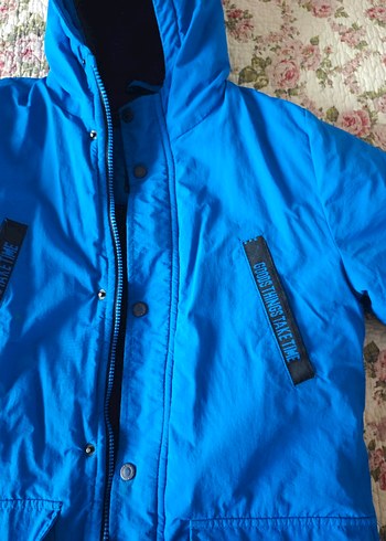 Kapüşonlu Düğmeli Mavi Erkek Mont - Görsel 2