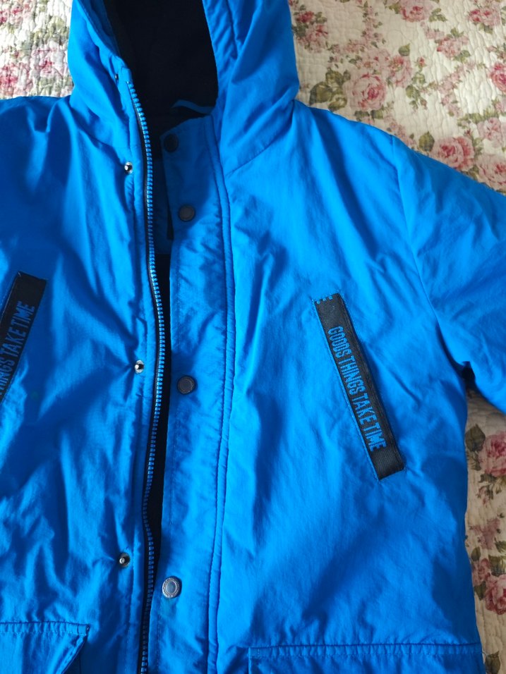 Kapüşonlu Düğmeli Mavi Erkek Mont - Görsel 2