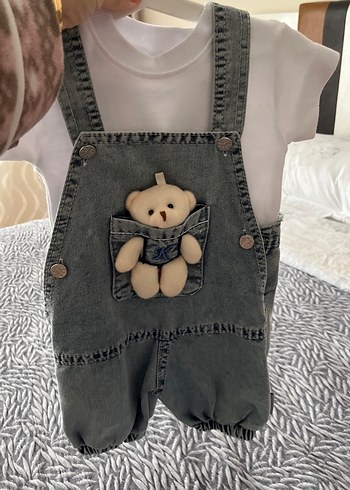 Gri Nakışlı Erkek Çocuk Kot Tulum - Görsel 2