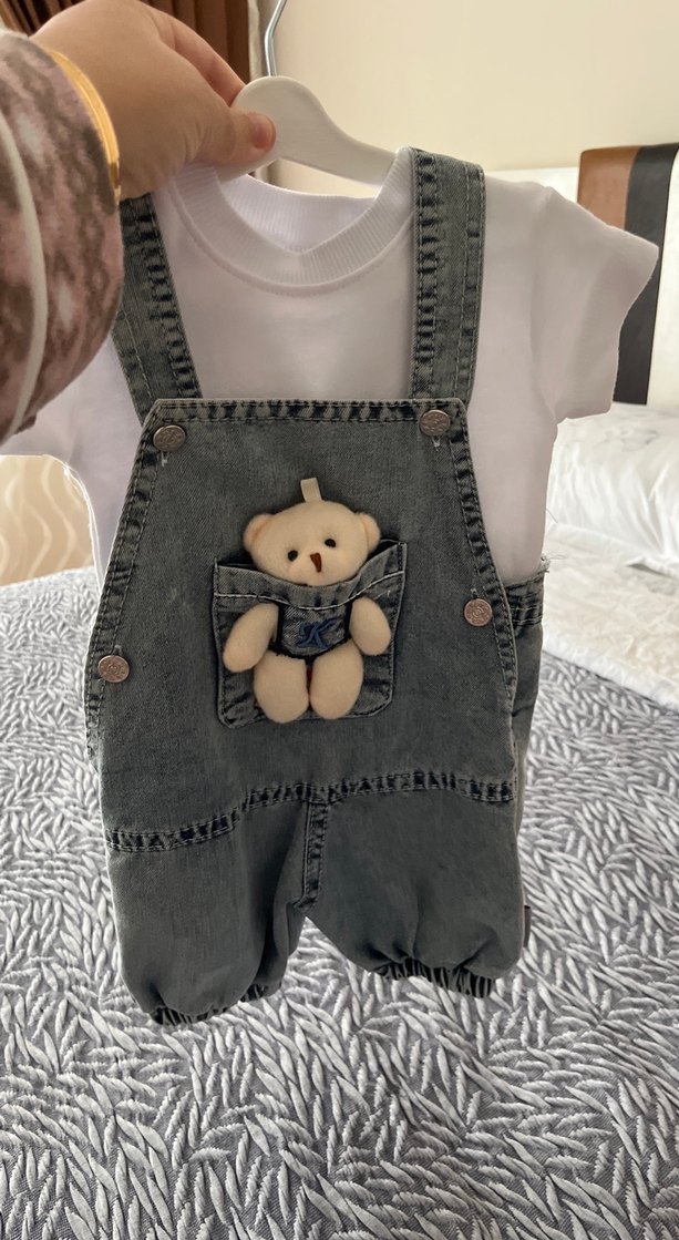 Gri Nakışlı Erkek Çocuk Kot Tulum - Görsel 2