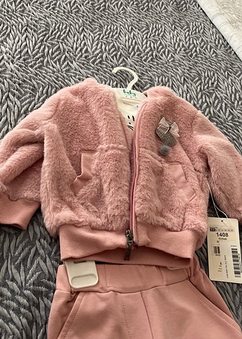 Peluş Detaylı Pembe Bebek Kız Takımı - Görsel 3