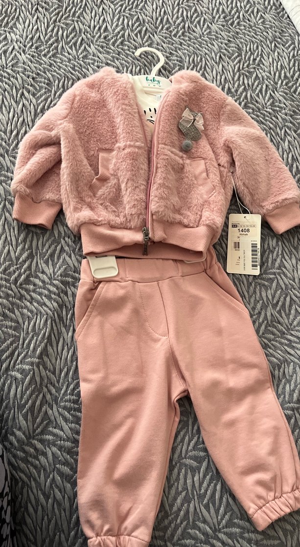 Peluş Detaylı Pembe Bebek Kız Takımı - Görsel 2