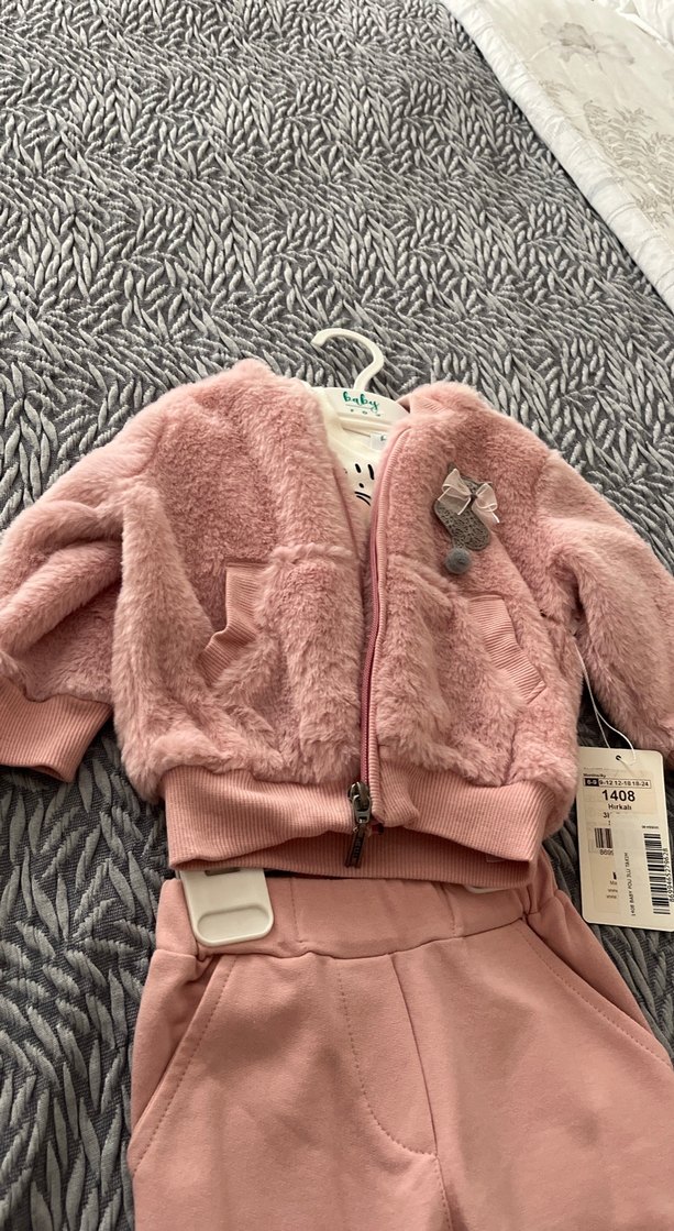 Peluş Detaylı Pembe Bebek Kız Takımı - Görsel 3