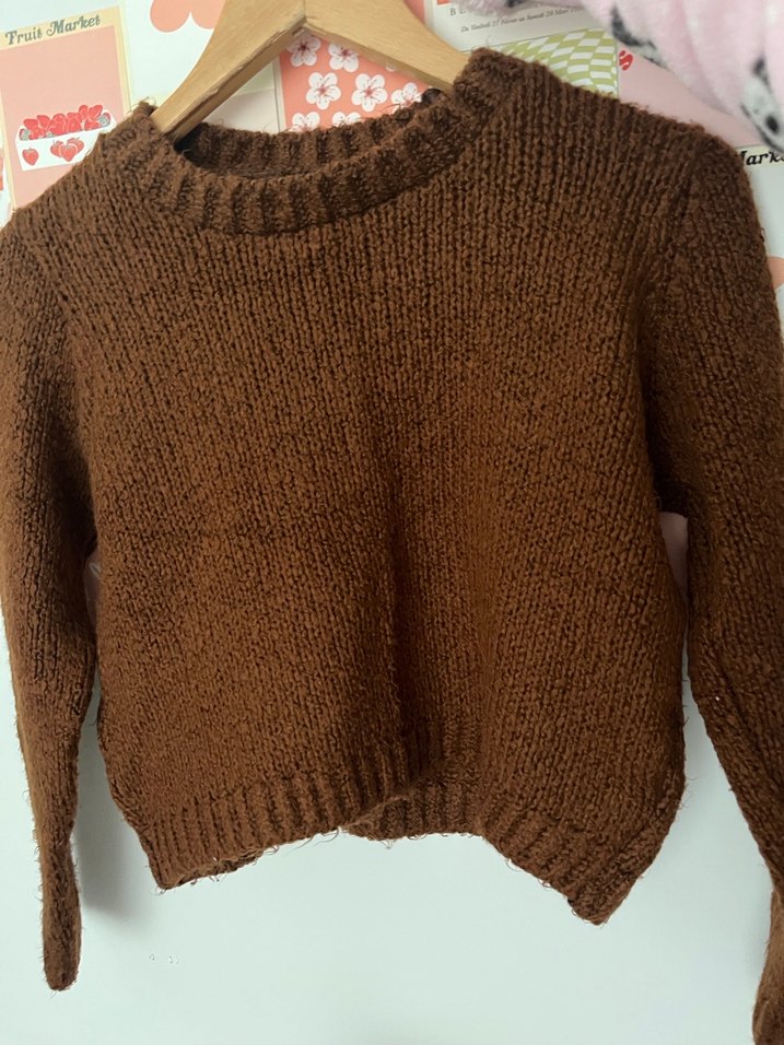 Kahverengi Örgü Kadın Kazak - Görsel 2