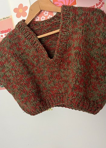 Bohem V Yaka Örgü Kadın Süveter - Görsel 2