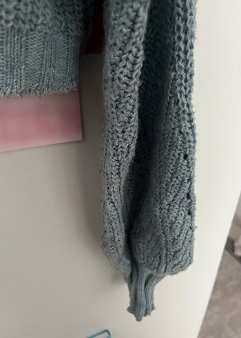 Mavi Örgü V Yaka Kadın Hırka - Görsel 3