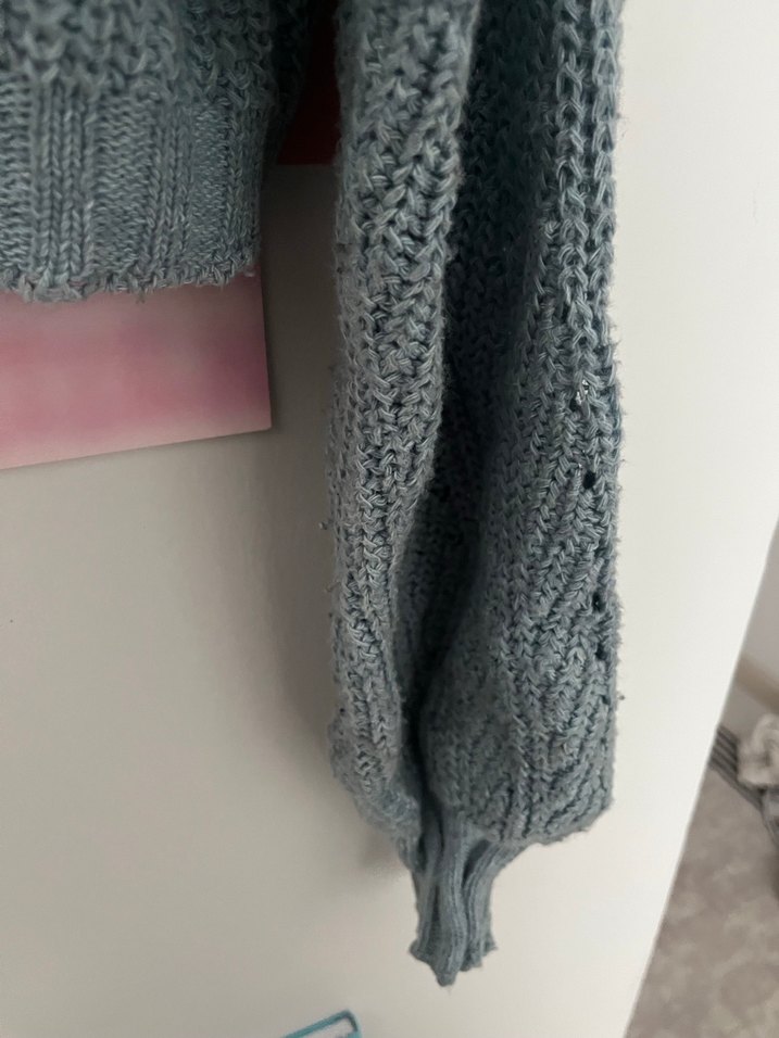 Mavi Örgü V Yaka Kadın Hırka - Görsel 3