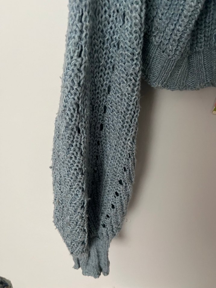 Mavi Örgü V Yaka Kadın Hırka - Görsel 2