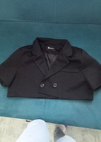 Kısa Kollu Siyah Mini Blazer - Görsel 3
