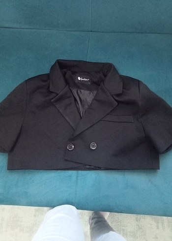 Kısa Kollu Siyah Mini Blazer - Görsel 2