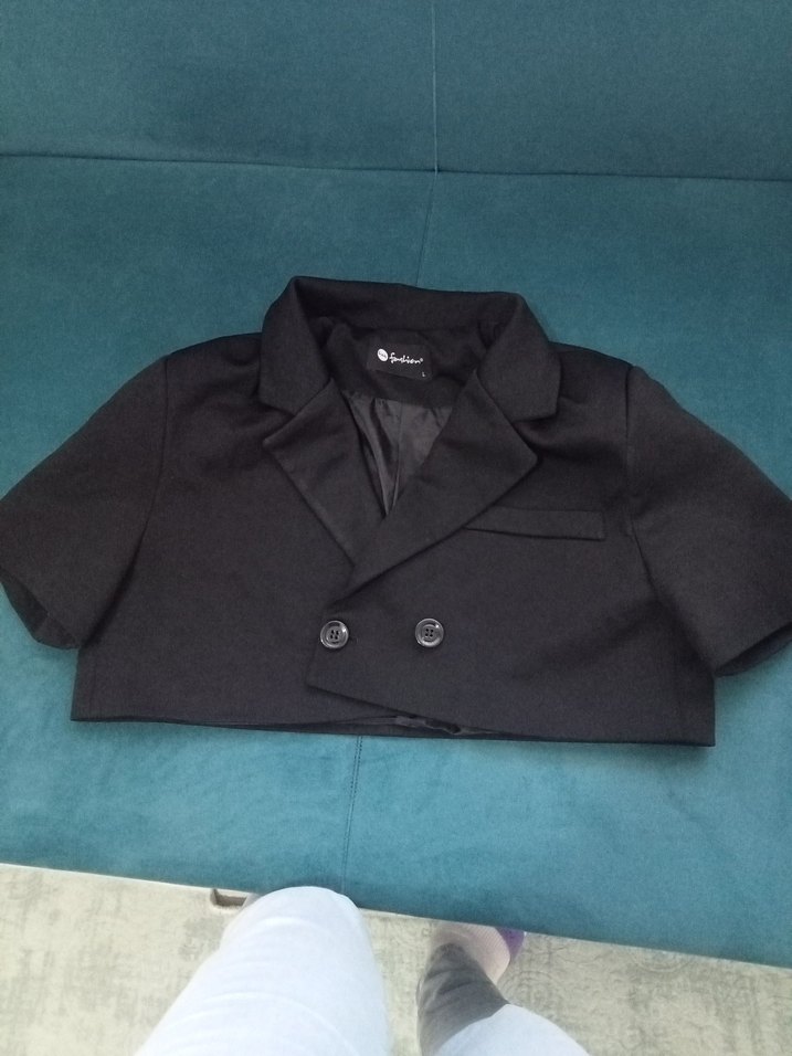 Kısa Kollu Siyah Mini Blazer - Görsel 3