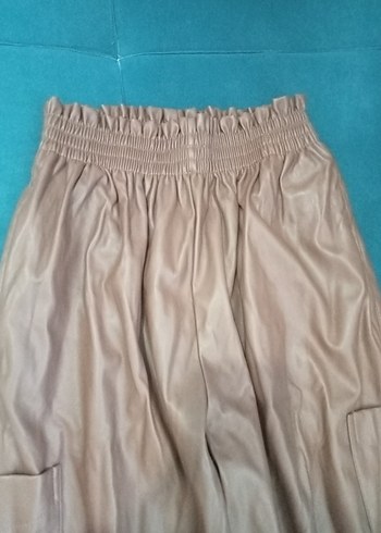 Kadın Kahverengi Deri Bol Kesim Pantolon - Görsel 2