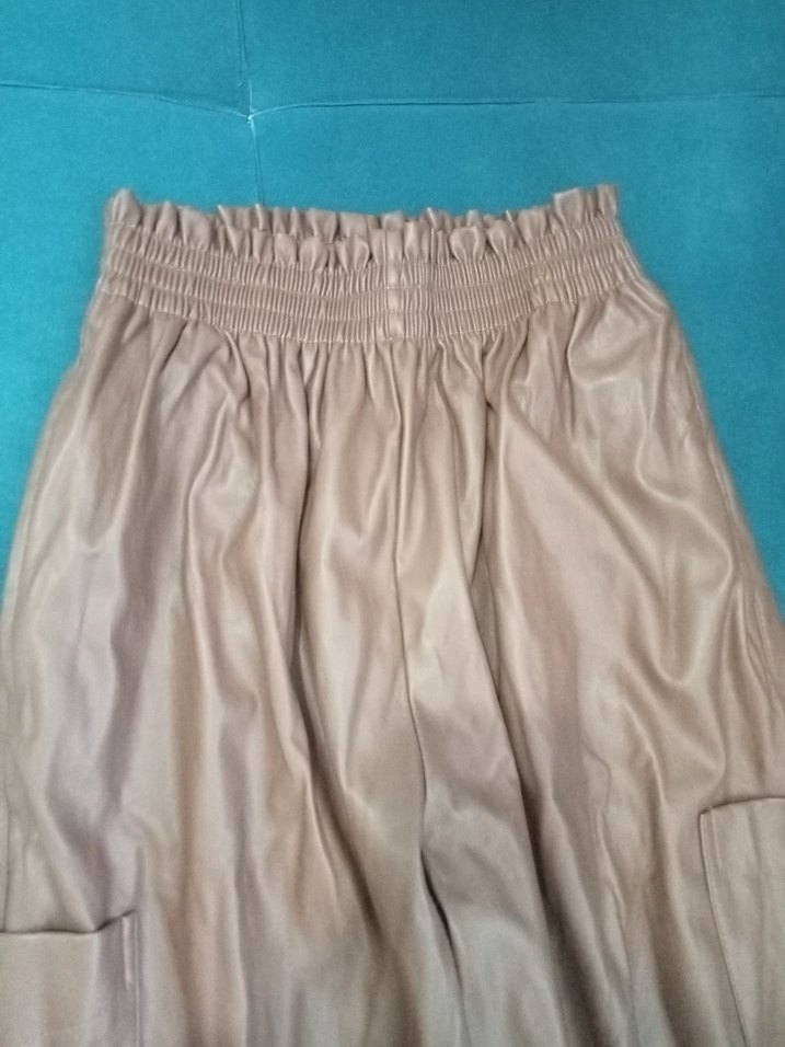 Kadın Kahverengi Deri Bol Kesim Pantolon - Görsel 2