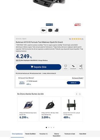 Korkmaz A310 TOST MAKİNASI SIFIR GİBİ - Görsel 4