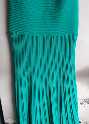 Askılı Turkuaz Uzun Pilili Abiye Elbise - Görsel 2