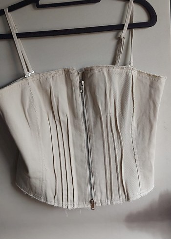 Bej Pliseli Keten Straplez Büstiyer - Görsel 4