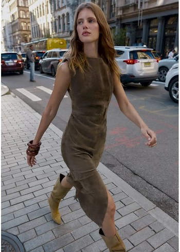 Kolsuz Süet XS Midi Elbise - Görsel 5