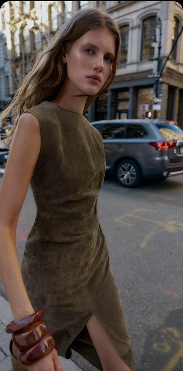 Kolsuz Süet XS Midi Elbise - Görsel 4