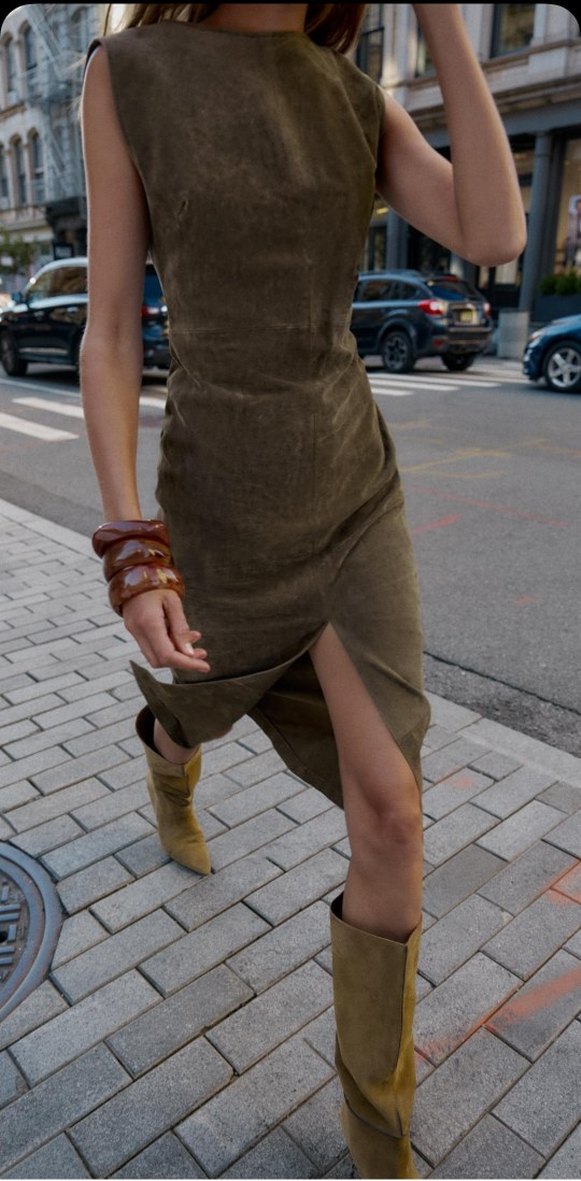 Kolsuz Süet XS Midi Elbise - Görsel 3