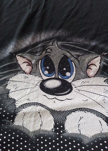 Kedi Desenli Siyah bluz - Görsel 7