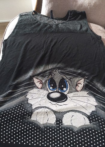 Kedi Desenli Siyah bluz - Görsel 6