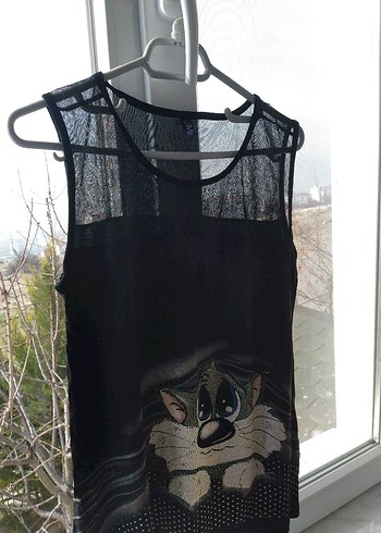 Kedi Desenli Siyah bluz - Görsel 4