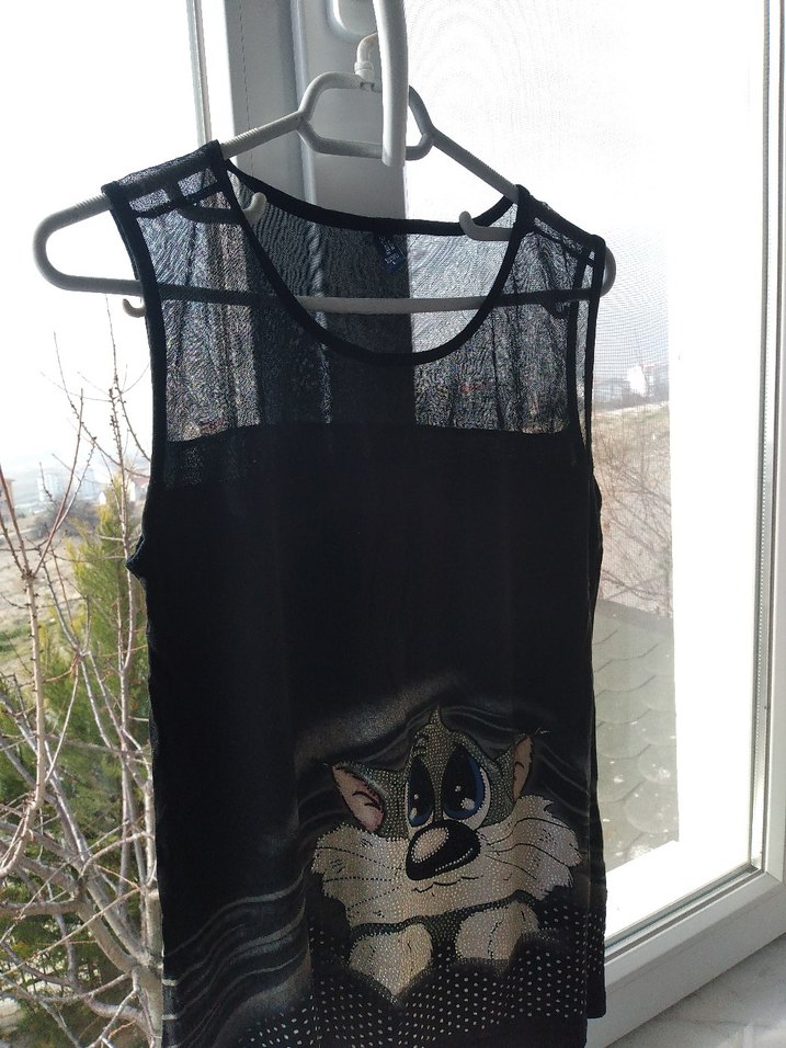 Kedi Desenli Siyah bluz - Görsel 4