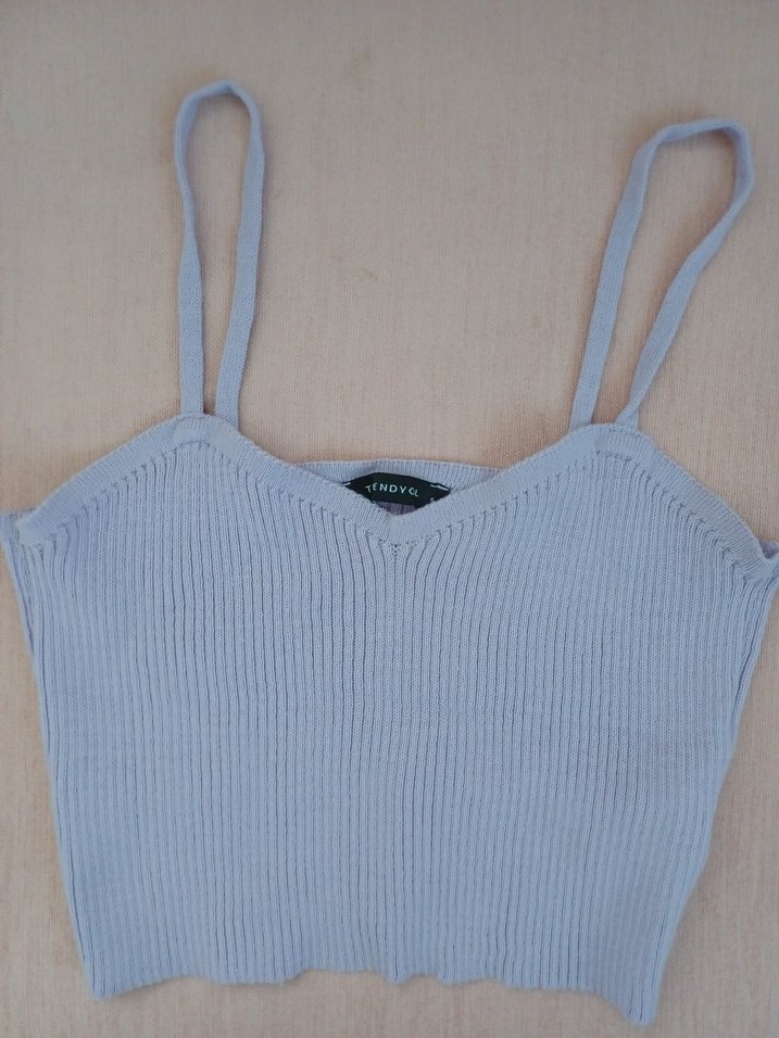 Mavi V Yakalı Örgü Kadın Atlet - Görsel 2